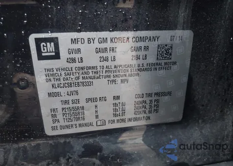 2014 Buick Encore Leather z USA, uszkodzony, nr VIN KL4CJCSB1EB783331